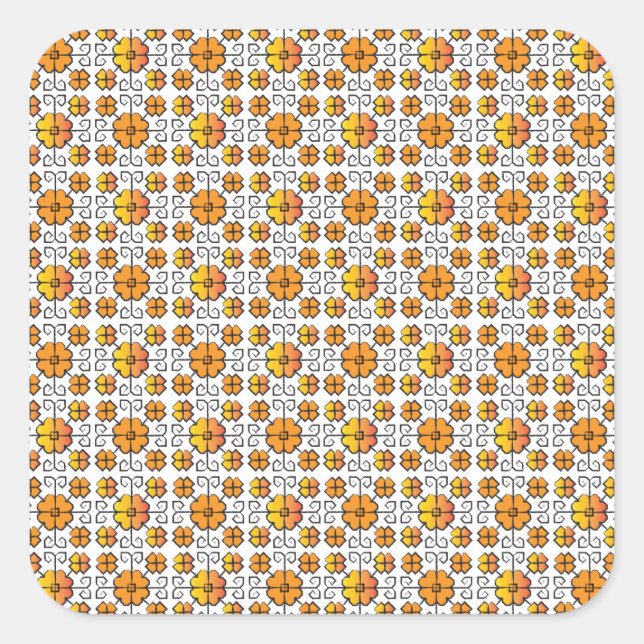 Adesivo Quadrado Tradicional letão - símbolo SUN - padrão geométric (Frente)