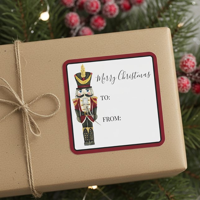 Adesivo Quadrado Traditional Nutcracker Christmas Holiday Gift Tag (Criador carregado)