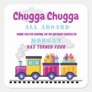 Adesivo Quadrado Train Chugga Choo Cartoon Qualquer Idade Aniversár
