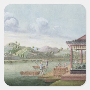 Adesivo Quadrado Transportando caixas de chá (w/c no papel)