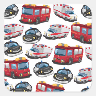 Adesivo Quadrado Transportes policiais, ambulatórios e bombeiros