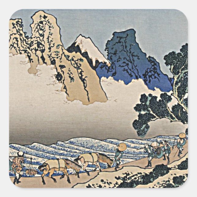 Adesivo Quadrado Trás da montanha Fuji do rio Minobu Hokusai (Frente)