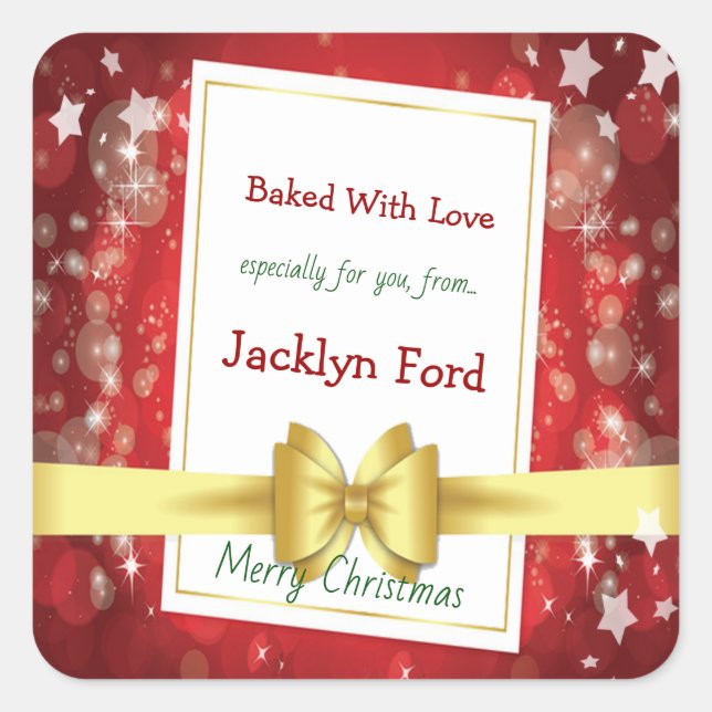 Adesivo Quadrado Tratamentos Dourados de Fita de Natal (Frente)