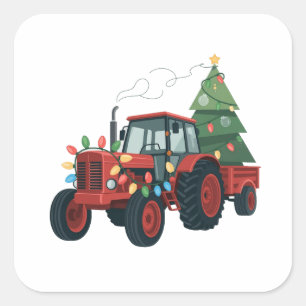 Adesivo Quadrado Trator com Reboque Santa Fazenda Fazendeiro Natal