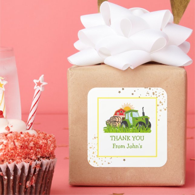 Adesivo Quadrado Trator verde | Decoração da Festa de aniversário d (Festa)