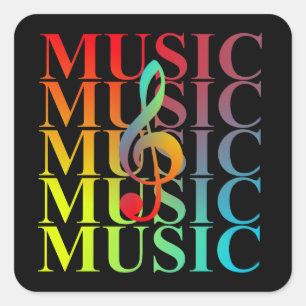 Adesivo Quadrado Treble Clef Music Typografia Colorful Graphic