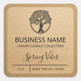 Adesivo Quadrado Tree Nature Kraft Paper Soy Candle Labels