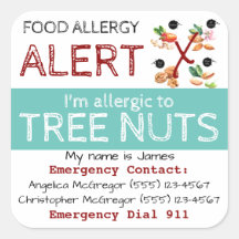 Tree Nut Allergy Sticker Light Teal