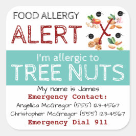 Adesivo Quadrado Tree Nut Allergy Sticker Light Teal
