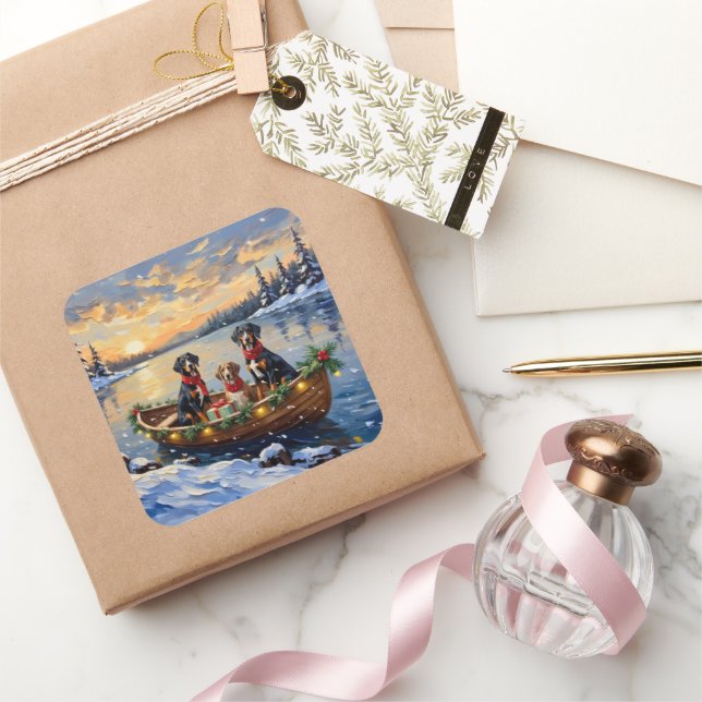 Adesivo Quadrado Treeing Walker Coonhound Christmas Boat Holiday (Presentear)