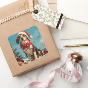 Adesivo Quadrado Treeing Walker Coonhound Natal Praia Vintage