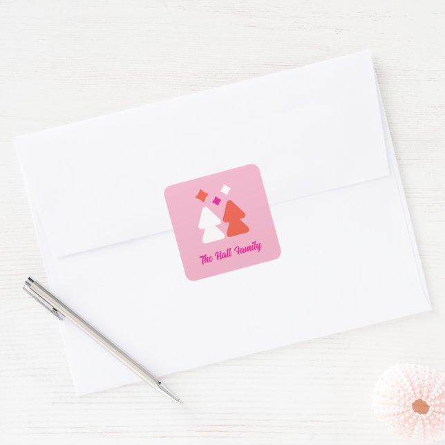 Adesivo Quadrado Trees and Twinkles Orange and Pink Sticker (Envelope)