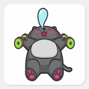Adesivo Quadrado Treinamento de gatos no peito com Dumbbels