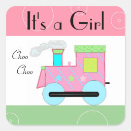 Adesivo Quadrado Trem Choo Choo Rosa Chuveiro de Bebê