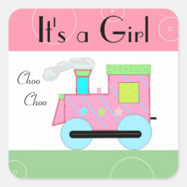Adesivo Quadrado Trem Choo Choo Rosa Chuveiro de Bebê