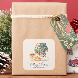 Adesivo Quadrado Trena de Natal de Raposa em Aquarela Férias