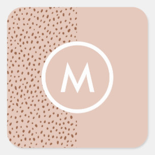 Adesivo Quadrado Trendy Beige Monograma com Terracotta Boho Brown