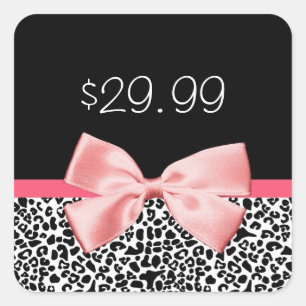 Adesivo Quadrado Trendy Black and White Leopard Pink Price Tag