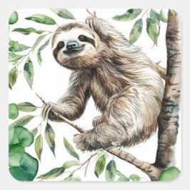 Adesivo Quadrado Trendy Cute Sloth Em Uma Árvore