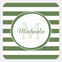 Adesivo Quadrado Trendy Dark Green Awning Stripes Monograma e Nome