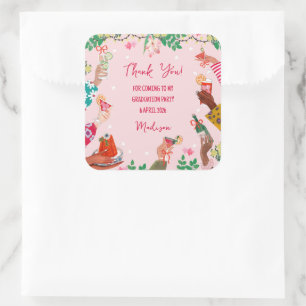 Adesivo Quadrado Trendy Doodle Comemora Foto de Graduação Obrigado