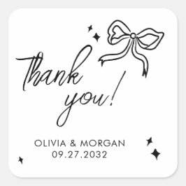 Adesivo Quadrado Trendy Doodle Ribbon Weding Obrigado