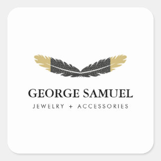 Adesivo Quadrado Trendy Gold Dipped Boho Feather Designer White