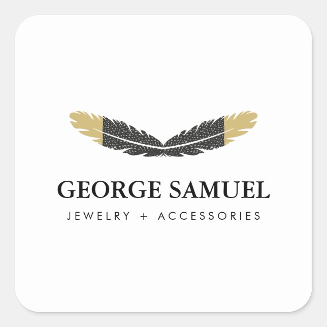 Adesivo Quadrado Trendy Gold Dipped Boho Feather Designer White (Frente)