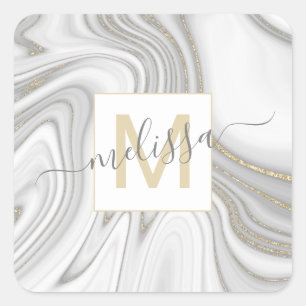 Adesivo Quadrado Trendy gold glitter sparkle marble name monograma