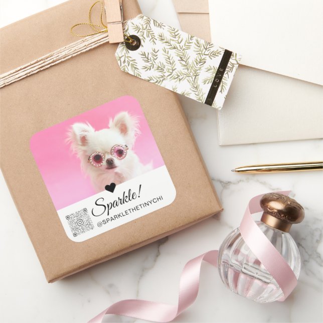 Adesivo Quadrado Trendy Modern Photo Name Código QR Grande (Presentear)