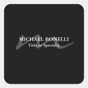 Adesivo Quadrado Trendy moderno monograma inicial negro profissiona