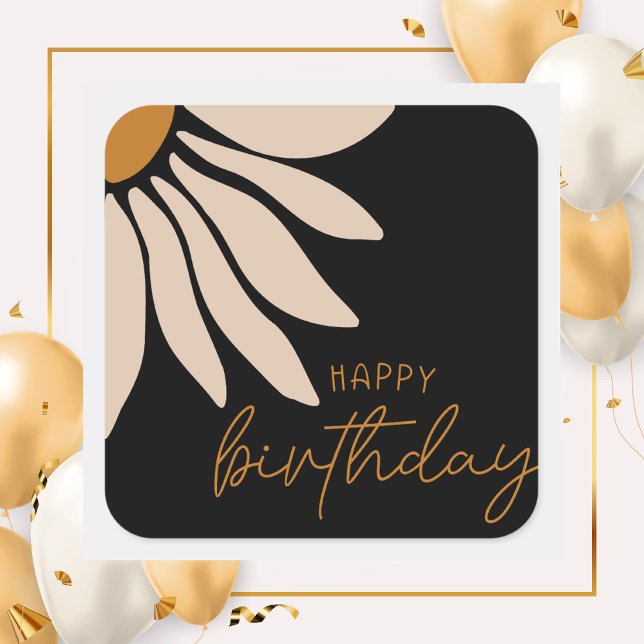 Adesivo Quadrado Trendy Retro Floral Flower Feliz Aniversário (Criador carregado)