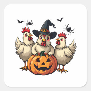 Adesivo Quadrado Três Bruxas de Queda de Frangos de Halloween