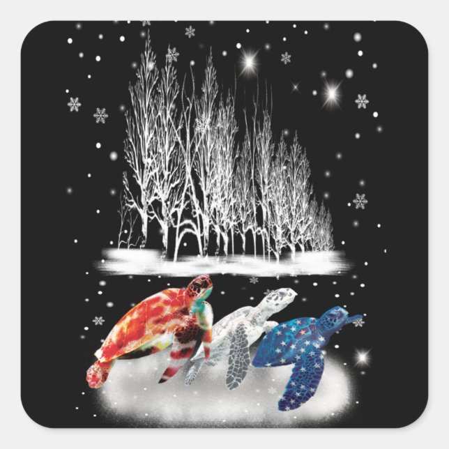 Adesivo Quadrado Três Camisa de Neve Turtle American Floco de Neve (Frente)