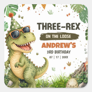 Adesivo Quadrado Três Dinossauros Rex Aniversário de 3 anos do T Re