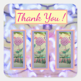 Adesivo Quadrado Três Flores Lollipop "Obrigado"
