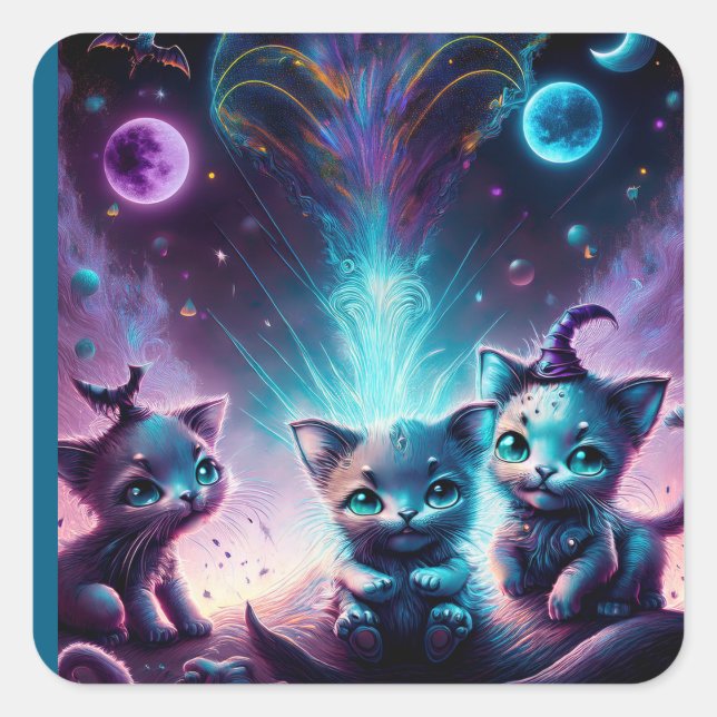 Adesivo Quadrado Três Gatinhos De Alienígena Em Uma Configuração De (Frente)