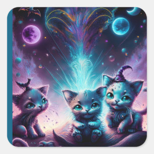 Adesivo Quadrado Três Gatinhos De Alienígena Em Uma Configuração De
