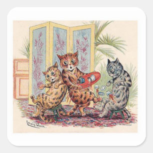 Adesivo Quadrado Três gatos por Louis Wain