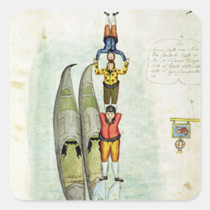 Adesivo Quadrado Três homens que equilibram em duas gôndola, 1772