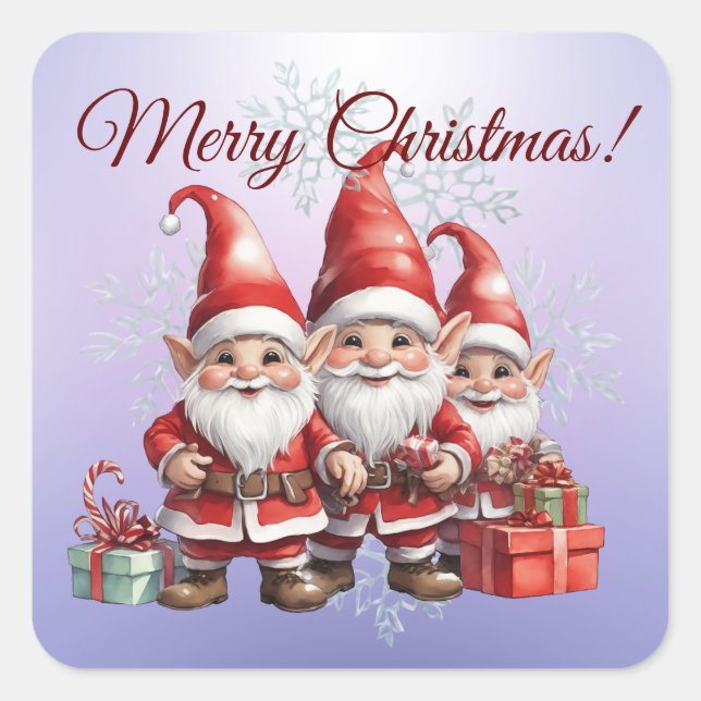Adesivo Quadrado Três irmãos, três gnomos - Feliz Natal! (Frente)