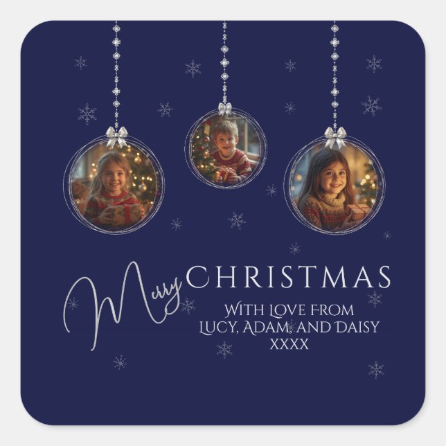 Adesivo Quadrado Três Marinhos Fotográficos E Natal Prateado (Frente)