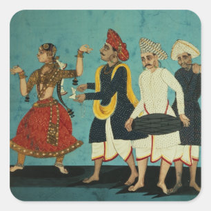 Adesivo Quadrado Três músicos e uma menina de dança, Tanjore, Ta