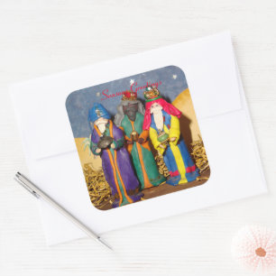 Adesivo Quadrado Três reis com presentes para o Natal de Jesus.