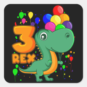 Adesivo Quadrado Três REX, aniversário de 3 anos Dino