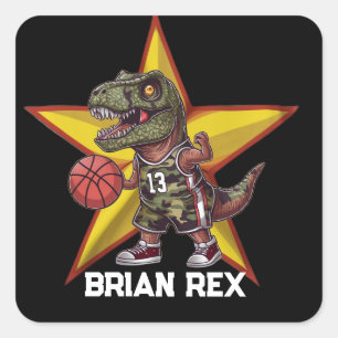 Adesivo Quadrado Trex vestindo camuflagem estrela de basquete