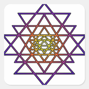 Adesivo Quadrado Triângulo Mandala (roxo amarelo) Sri Yantra