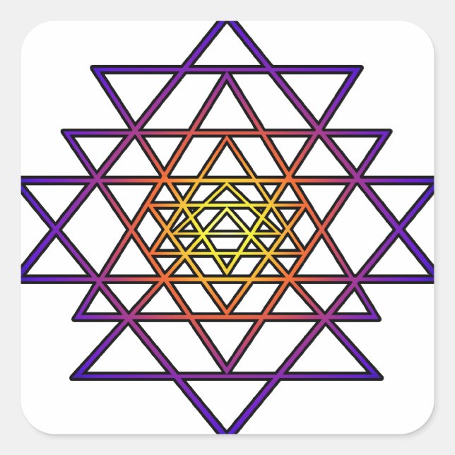 Adesivo Quadrado Triângulo Mandala (roxo amarelo) Sri Yantra (Frente)