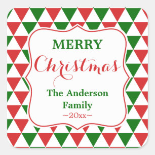 Adesivo Quadrado Triângulo vermelho e verde personalizado do Natal