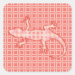 Adesivo Quadrado Tribal batik Gecko - cor-de-rosa e creme